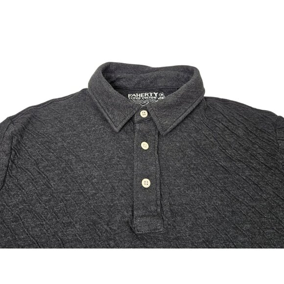 Faherty Cloud Cotton Polo Shirt Textured Men's Medium Charcoal Pima Cotton Modal - Picture 2 of 9